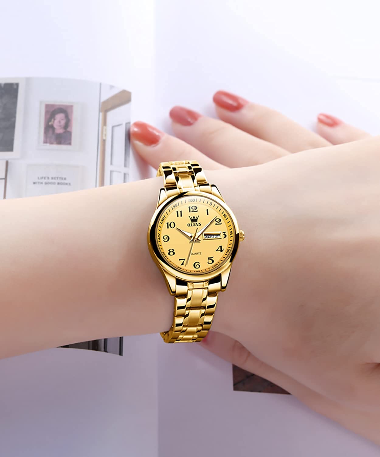 Business Women Watches Day Date,Woman Watches with Silver Gold Stainless Steel,Fashion Luminous Ladies Watches with Black/White Dial,Roman Numeral Womens Watches,Small Face Waterproof Ladies Watches - Image 3